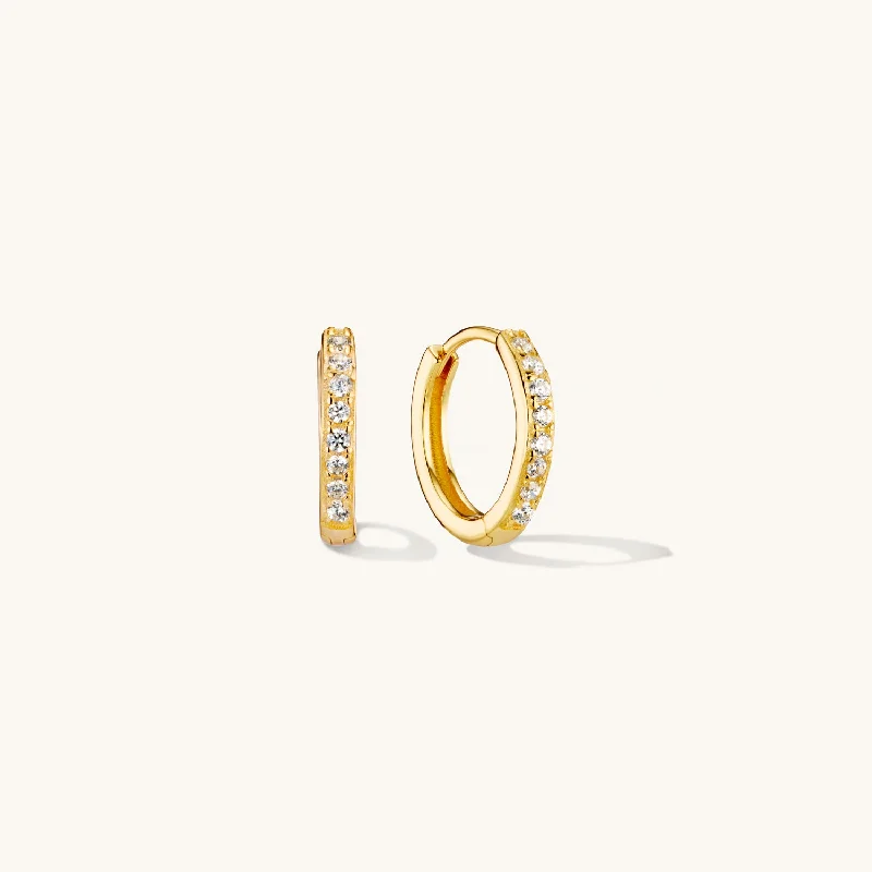 women radiant earrings -Small Pave Hoops Gold