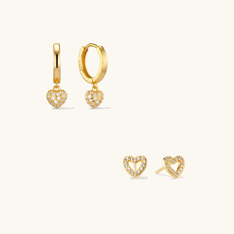 women vintage earrings -Amore Pave Earring & Alma Stud Stacking Set Gold