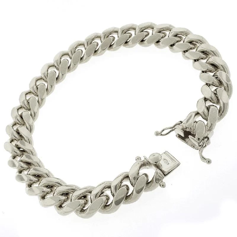 Sterling Silver 12.5mm Miami Cuban Curb Link Thick Solid 925 Rhodium Bracelet Chain 9"