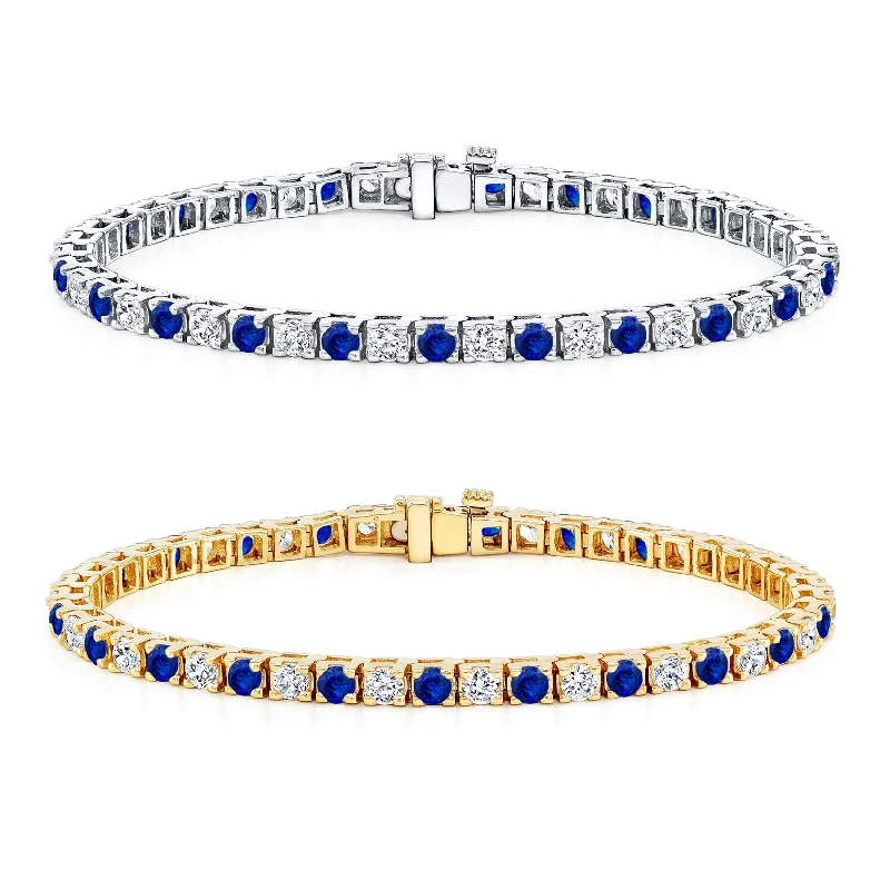 Auriya 2 1/2ct Round Blue Sapphire and 2 1/2ctw Diamond Tennis Bracelet 14k Gold