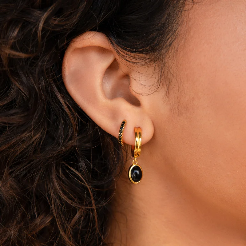 women statement gold earrings -Black Onyx Hoops Bundle