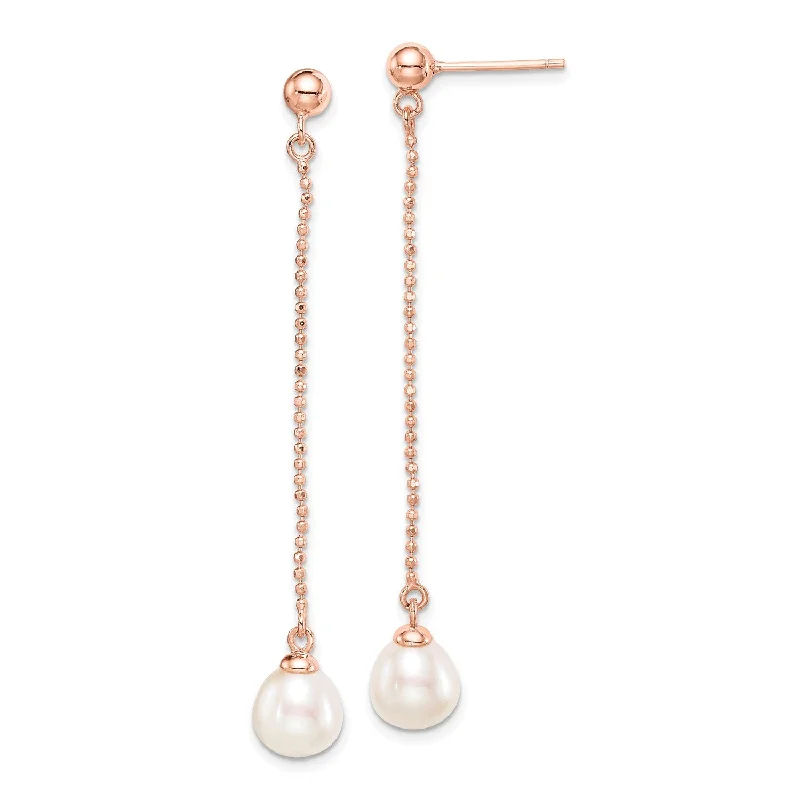 women dangle earrings -Rosetone Sterling Silver 7X8MM Pearl Drop & Dangle Earrings