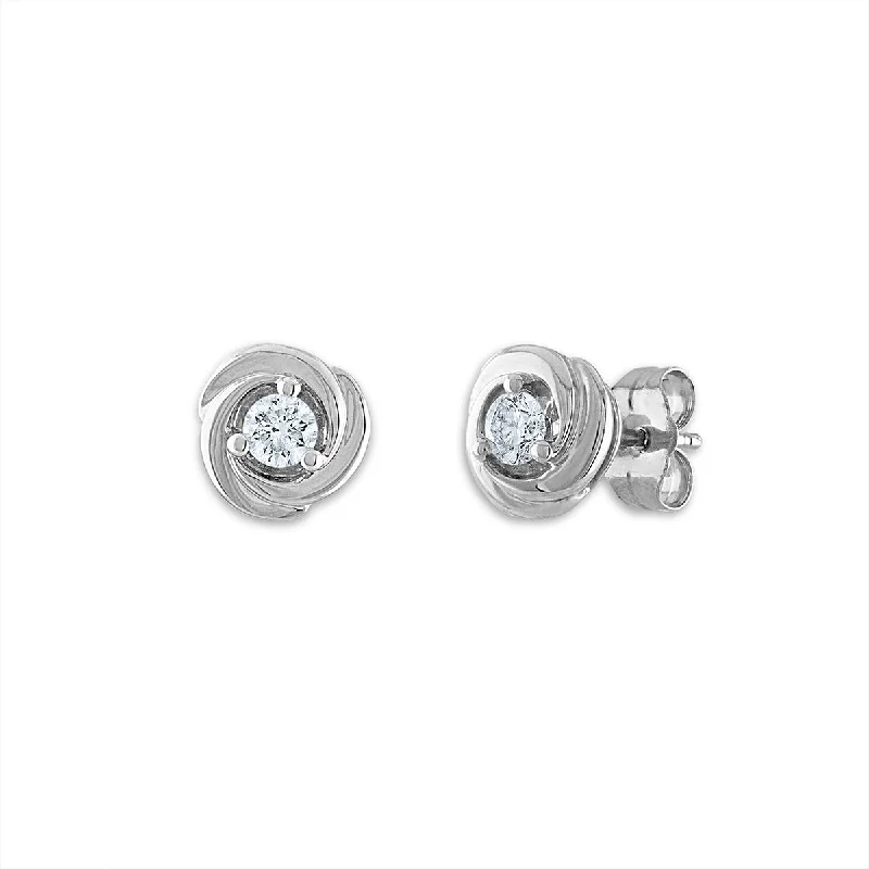 women pearl stud earrings -1/4 CTW Diamond Stud Love Knot Earrings in 10KT White Gold