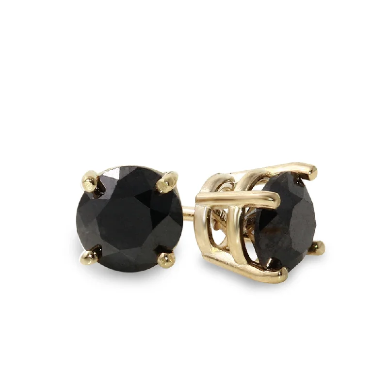 women heart-shaped earrings -10K Yellow Gold 7/8 CTW Rd Black Diamond Stud Earrings