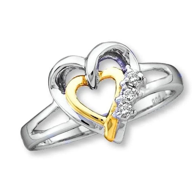 women cushion-cut engagement rings -Heart Diamond Ring Two-tone Rhodium and Yellow Gold over Sterling Silver