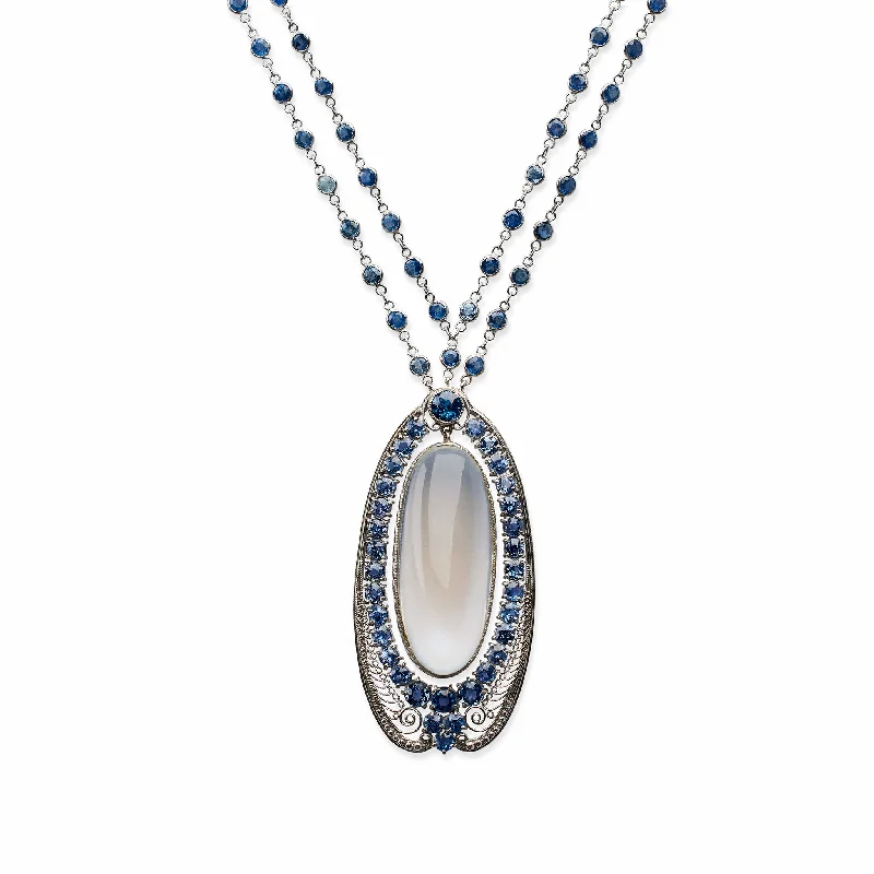 women sapphire necklaces -Louis Comfort Tiffany for Tiffany & Co. Moonstone and Sapphire Pendant Necklace