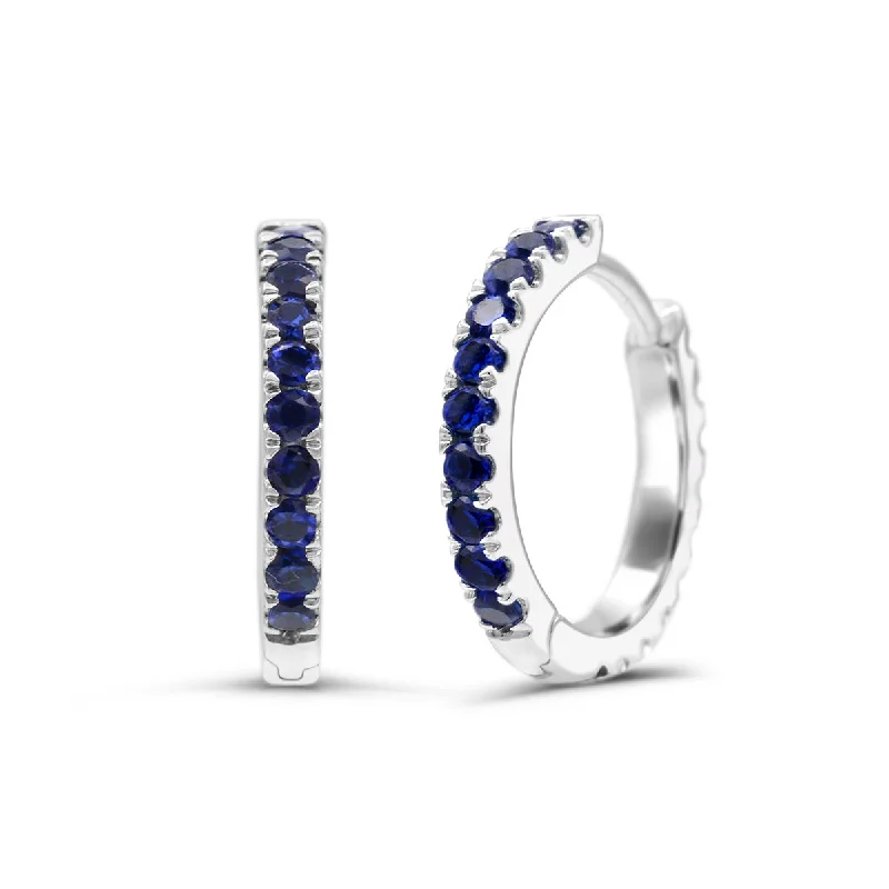 women wedding earrings -Lab Created Blue and White Sapphire Reversible Hoops in Sterling Silver