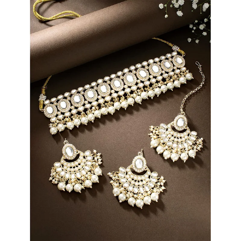 women engagement necklaces -Etnico Gold Plated Traditional Kundan Choker Necklace Set Gift for Women & Girls(K7228W)