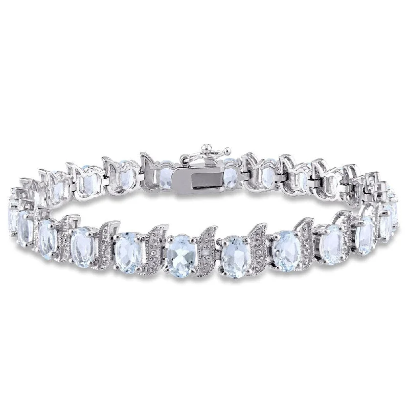 Miadora Sterling Silver Aquamarine and Diamond Accent Tennis Bracelet - Blue