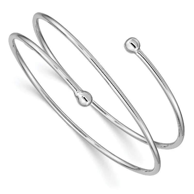 Curata 925 Sterling Silver Hollow Slip on Polished Coil Cuff Bangle Bracelet