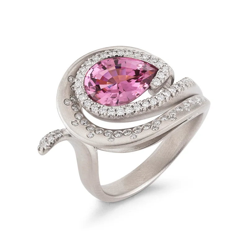 women creative engagement rings -Pear Pink Tourmaline and Diamond Ring