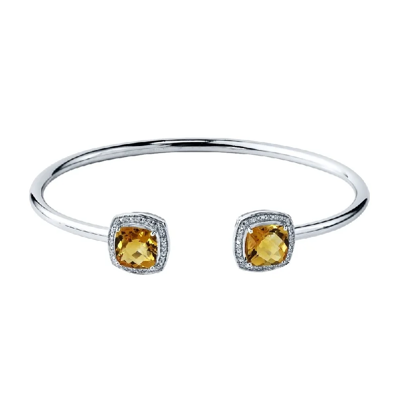 Auriya 3 3/4ct Cushion Yellow Citrine Gold over Silver Bangle Bracelet with Diamond Accents