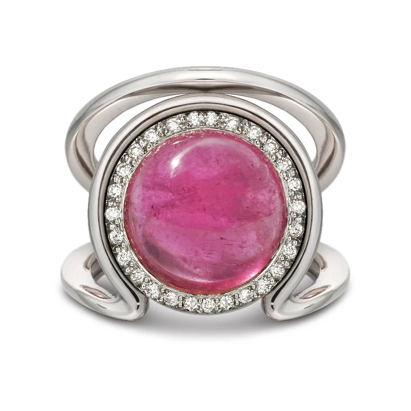 women eco-friendly engagement rings -Cabochon Pink Tourmaline and Diamond Ring