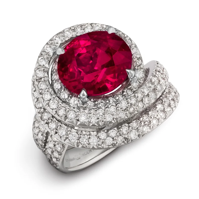 women ruby engagement rings -Natural Burma Ruby and Diamond Ring