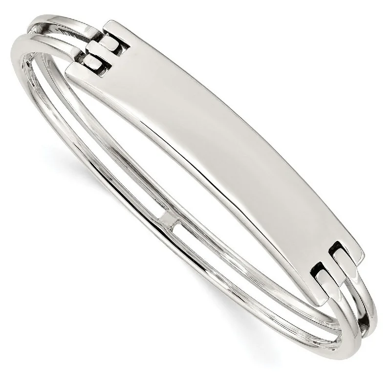 Curata 925 Sterling Silver 7" 5.95mm Polished Engravable ID Hinged Bangle Bracelet