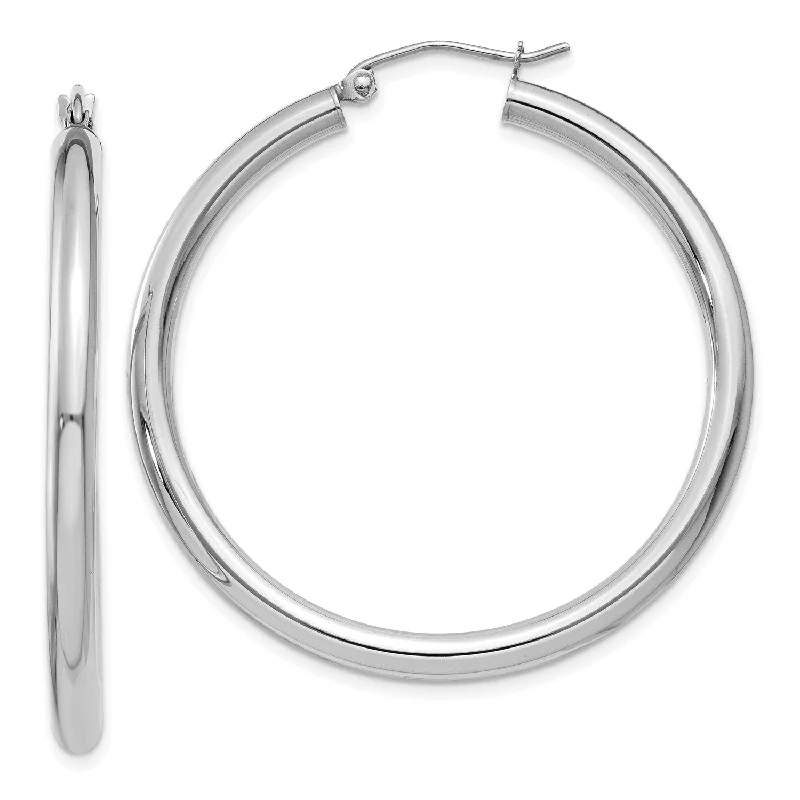 women artistic earrings -10KT White Gold 35X3MM Hoop Earrings