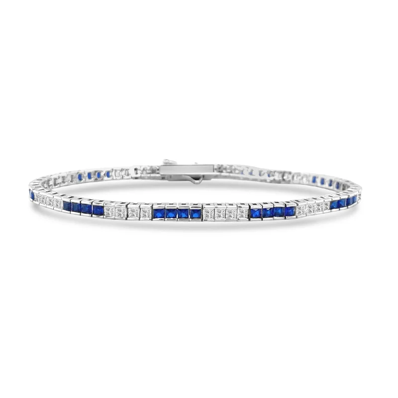 5 Carat Princess Cut Bracelet in Blue Sapphire