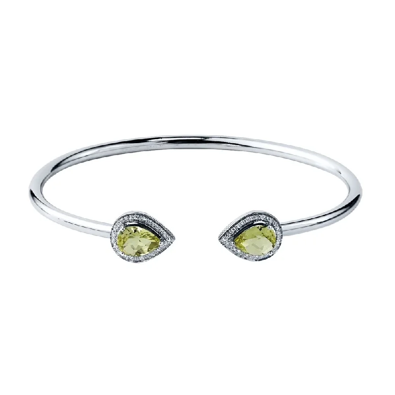 Auriya 1 3/4ct Pear-cut Lemon Green Quartz Gold over Silver Bangle Bracelet with Diamond Accents