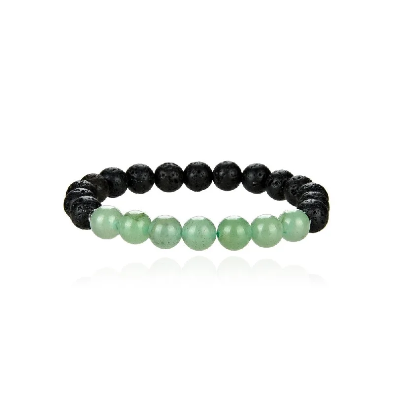 Sterling Silver with 8MM Lava Bead & Green Aventurine Stretch Bracelet