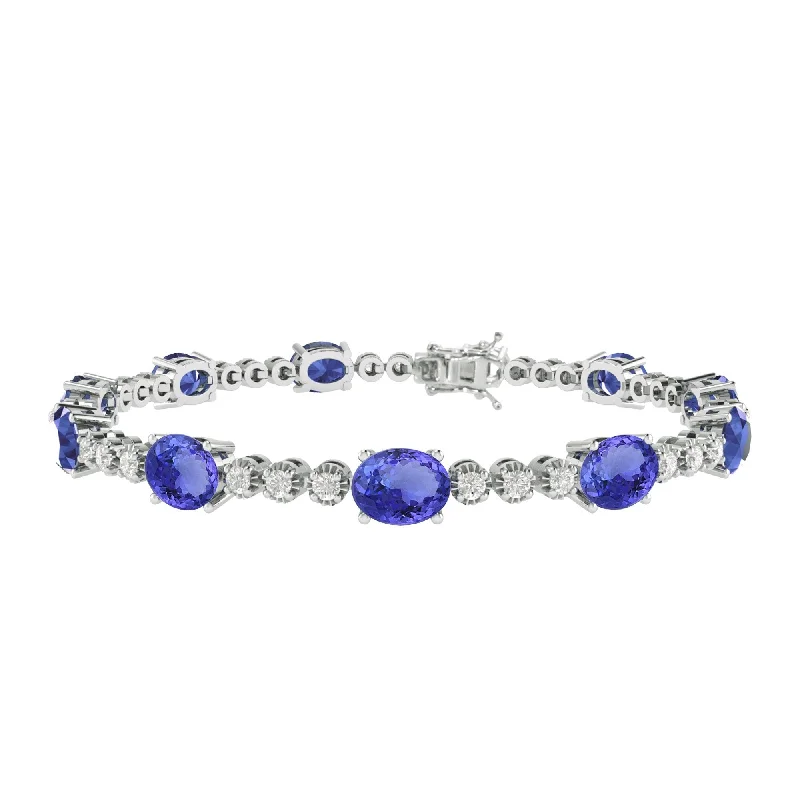 Sterling Silver with Tanzanite and White Topaz Tennis Bracelet-7.25"