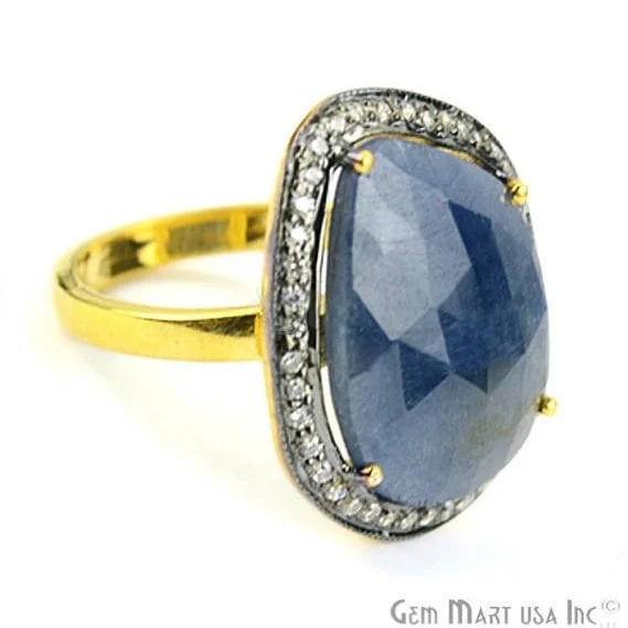 women alternative engagement rings -Sapphire Cz Pave Diamond Ring, Gold Vermeil Prong Setting Gemstone, Gift Diamond Ring (CZRG-12476)