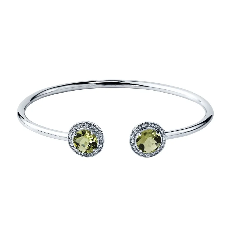 Auriya 3ct Lemon Green Quartz Gold over Silver Bangle Bracelet with Diamond Accents