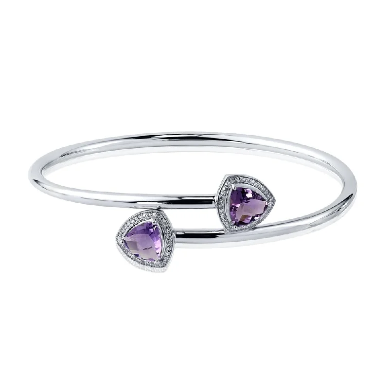 Auriya Gold over Silver 3ct Trillion-Cut Purple Amethyst and Halo Diamond Stackable Bypass Bangle Bracelet