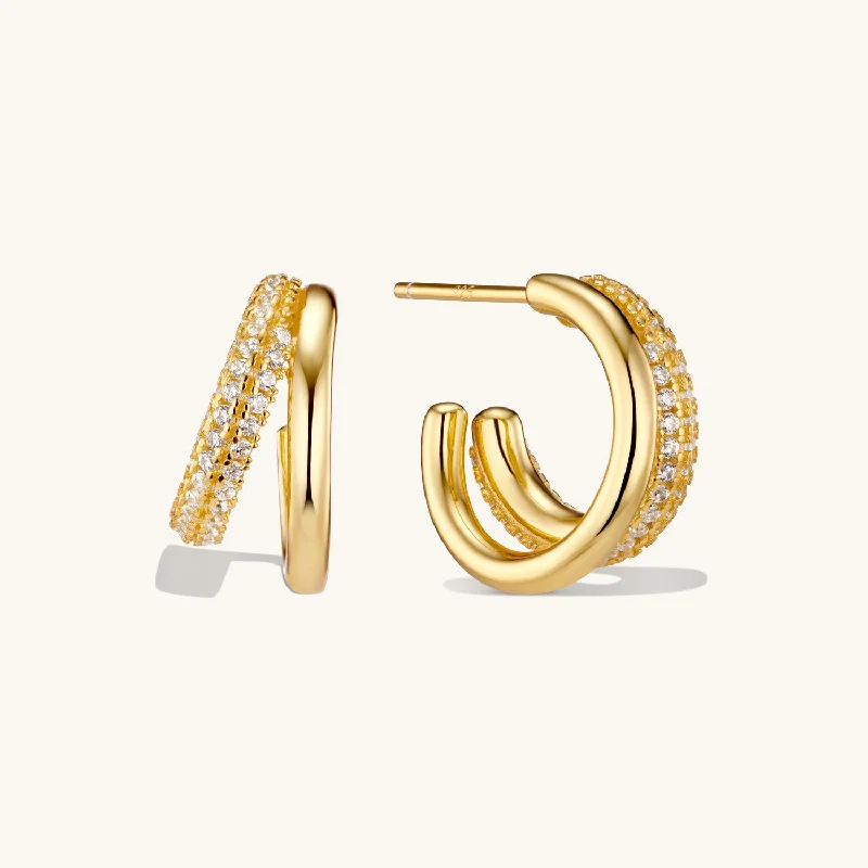 women drop earrings for women -Duo Layered Hoops Gold