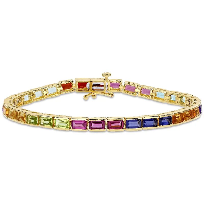 Octagon-Cut Multi-Gemstone Tennis Bracelet in Yellow Plated Sterling Silver by Miadora