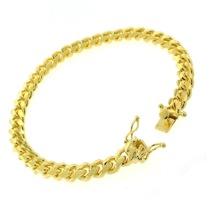 Authentic Solid Sterling Silver 7.5mm Miami Cuban Curb Link .925 Yellow Gold Thick Bracelet Chain 8.5"