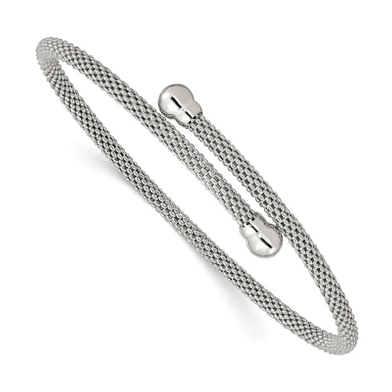 Curata 925 Sterling Silver Textured Mesh Adjustable Cuff Bangle Bracelet