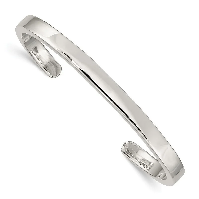 Curata 925 Sterling Silver Solid 7mm Polished Flat Cuff Stackable Bangle Bracelet