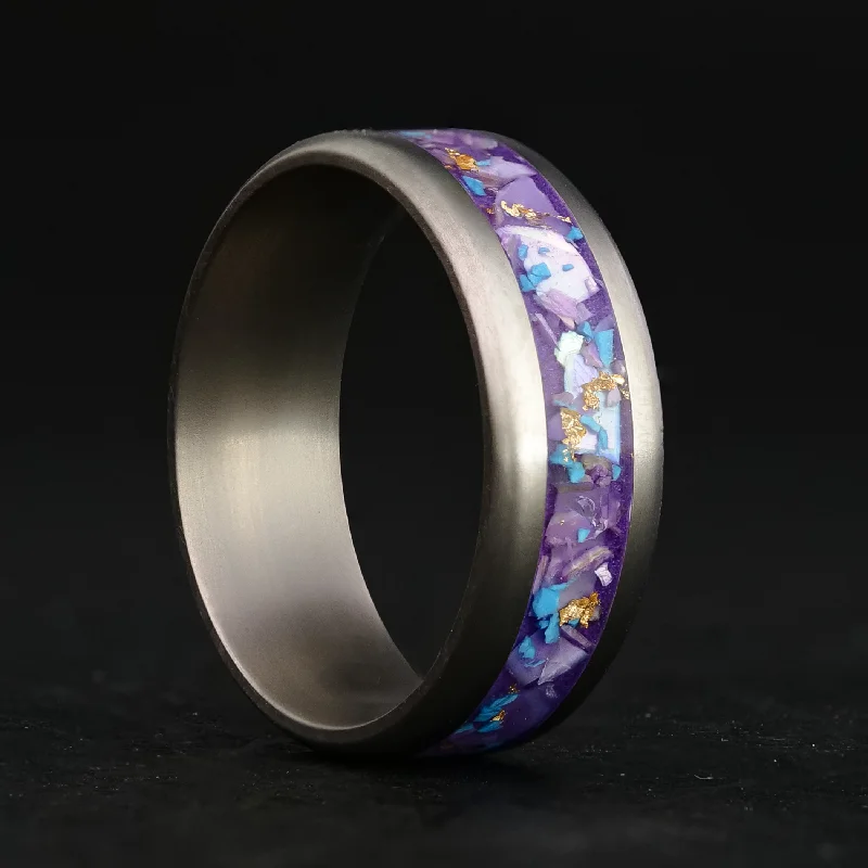 women chic bracelets -Purple Abalone Glowstone Ring on Titanium