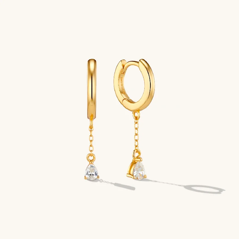 women custom earrings -Midi Crystal Drop Hoop Earrings Gold