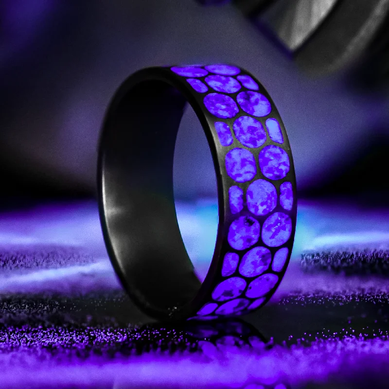 women handmade bracelets -Custom Hexagon Titanium Glowstone Ring