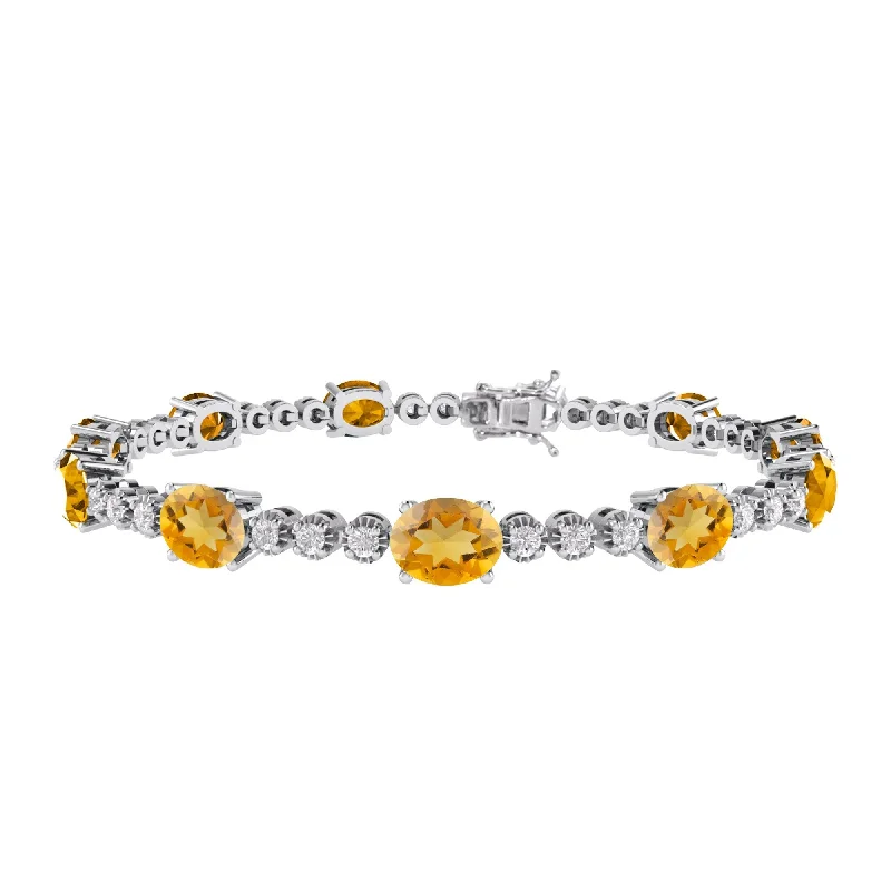 Sterling Silver with Citrine and White Topaz Tennis Bracelet-7.25"