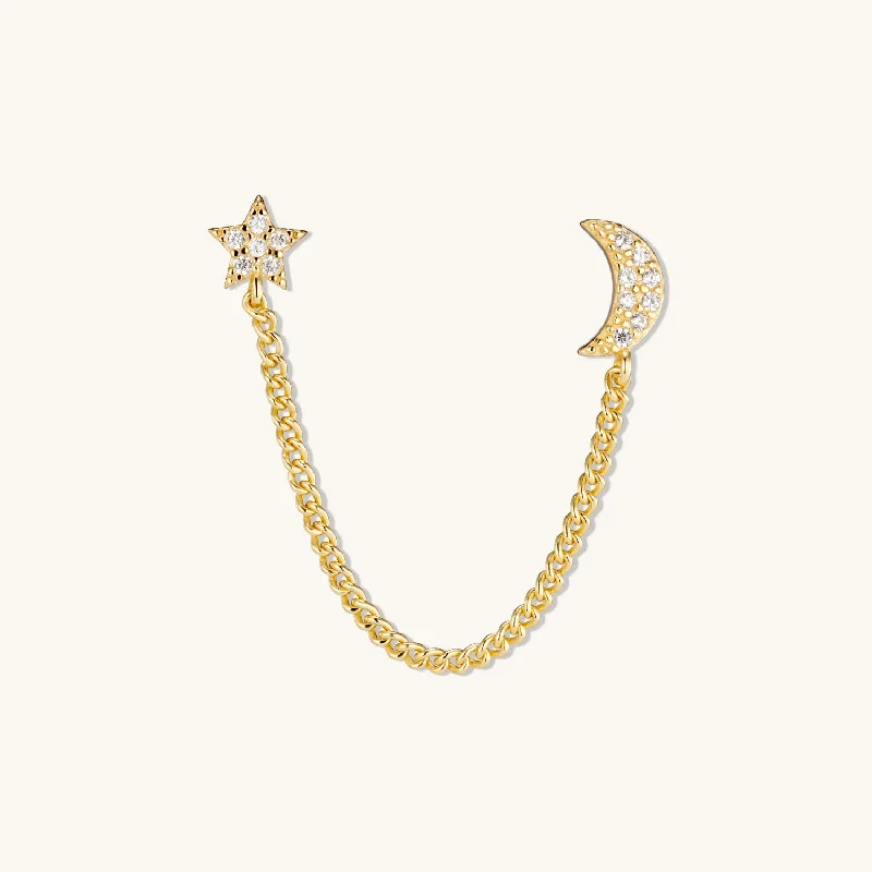 women minimalistic gold earrings -Celestial Link Stud In Gold