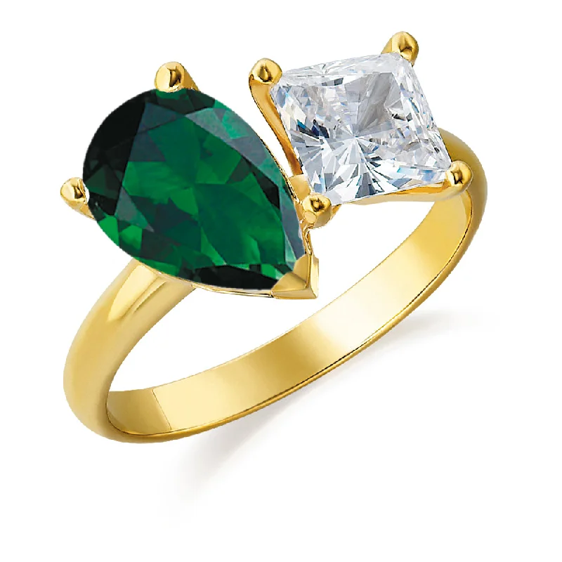 women luxury bangles -Toi et Moi Tru-Emerald and Princess Cut Ring