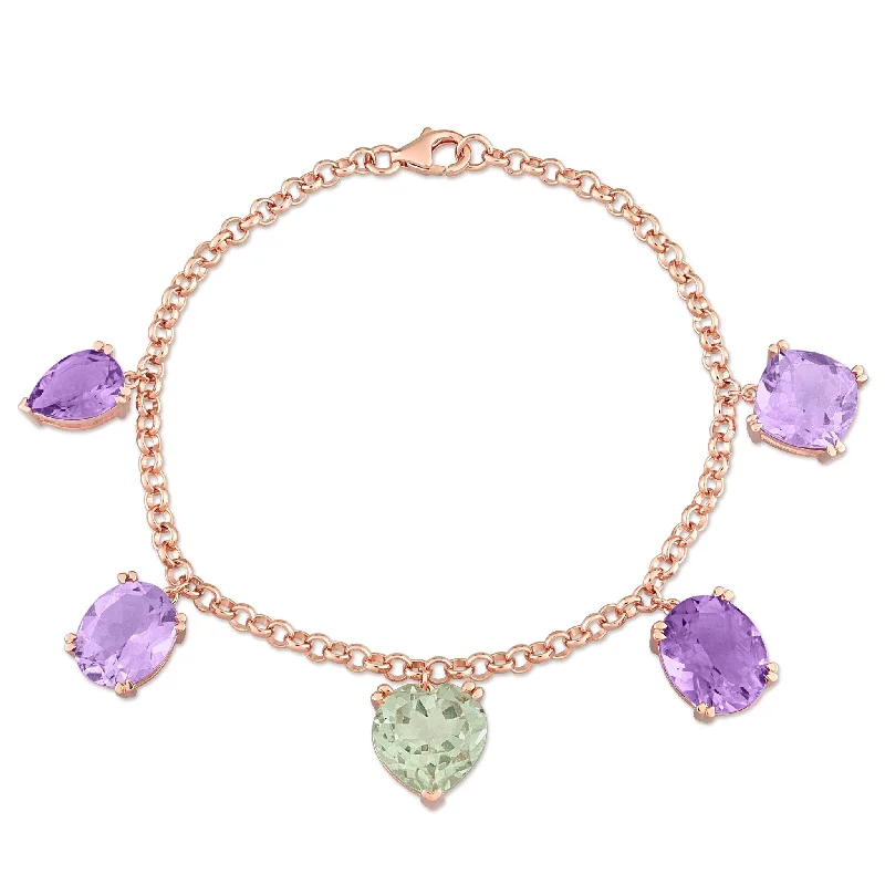 Miadora 12 1/4ct TGW Pink Amethyst Amethyst Green Quartz Bracelet Rose Silver