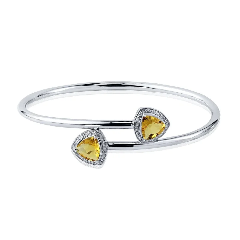 Auriya 2.75ct Trillion-Cut Citrine and Halo Diamond Bangle Bracelet Gold over Silver