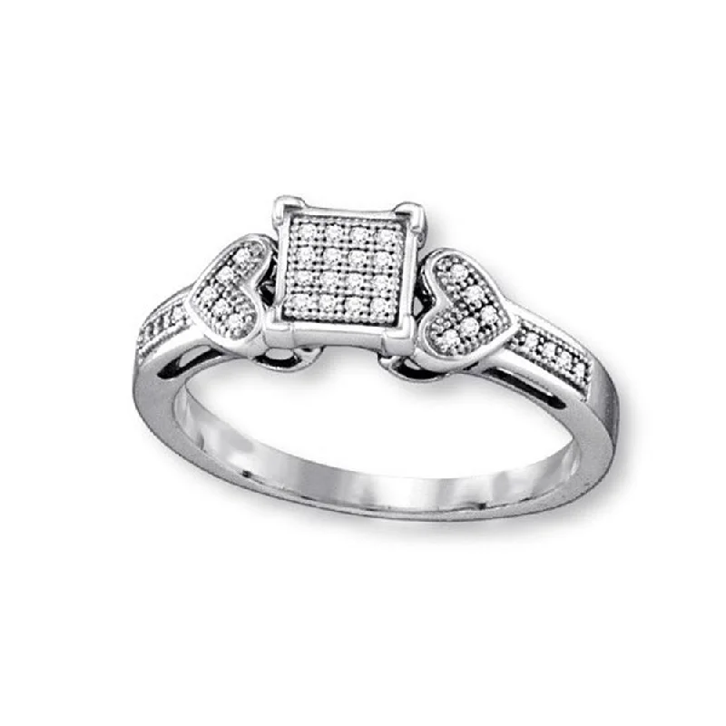 women affordable engagement rings -Genuine Diamond Ring Rhodium on Sterling Silver Pave Square and Heart  Design