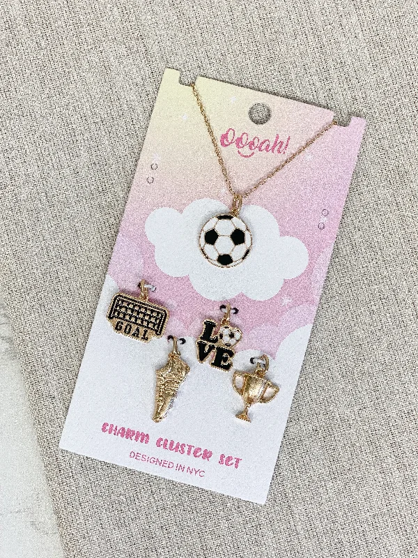 women double-layer necklaces -Sports Charm Necklace Cluster Set - Soccer