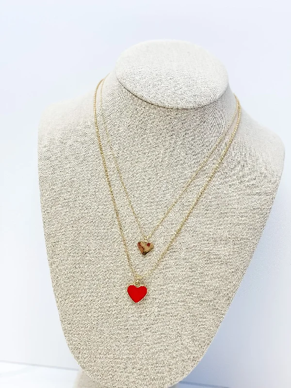 women eco-conscious necklaces -Enamel Heart Layered Necklace - Red