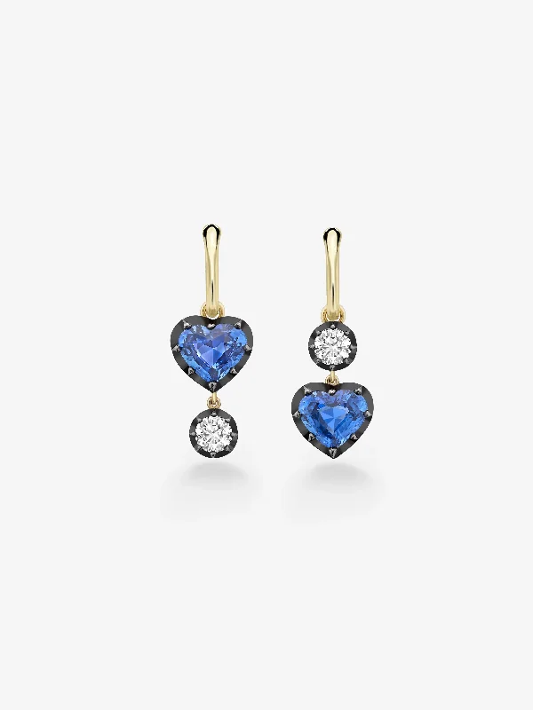 women boho earrings -Asymmetric Heart-Shaped Sapphire & Diamond Gypset Hoop Earrings