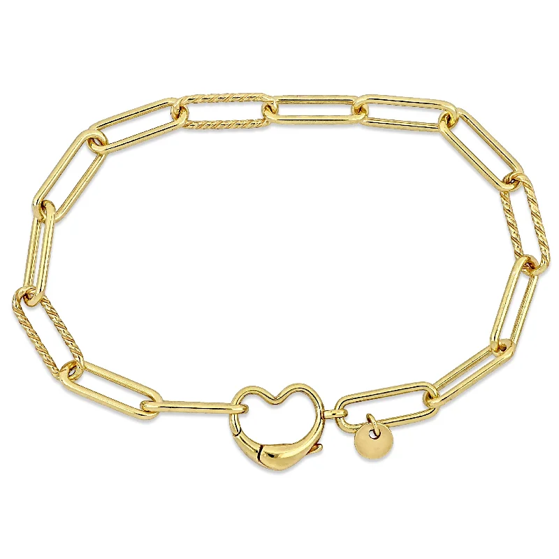 Miadora Paper Clip Link Bracelet with Heart Clasp in Yellow Sterling Silver