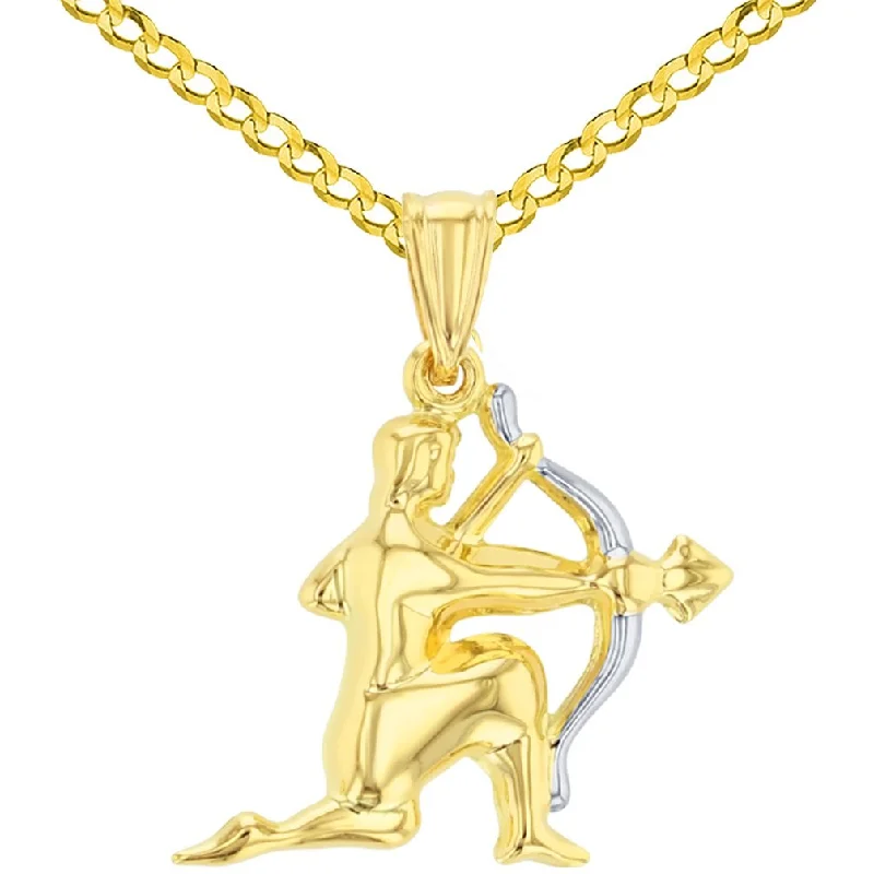 women choker necklaces -High Polish 14K Yellow Gold Sagittarius Zodiac Sign Charm Pendant with Curb or Figaro Chain Necklace