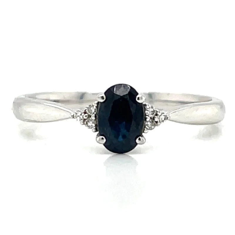 women birthstone engagement rings -9ct White Gold Earth Grown Sapphire And 0.02ct Diamond Ring