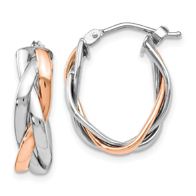 women chandelier earrings -10KT White and Rose Gold 21X15MM Twist Hoop Earrings