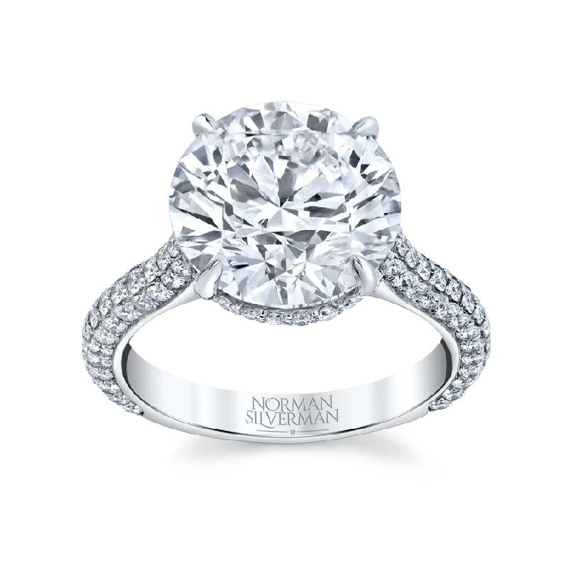 women vintage engagement rings -Platinum 3 Sided Shank Round Diamond Ring