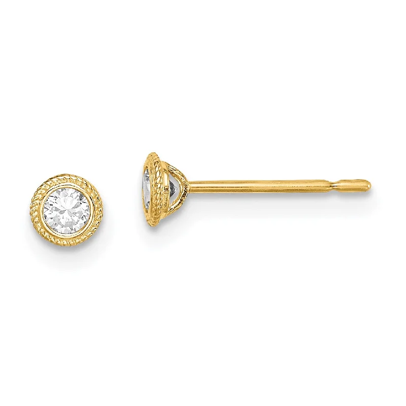 women everyday earrings -14KT Yellow Gold Round Cubic Zirconia Stud Earrings